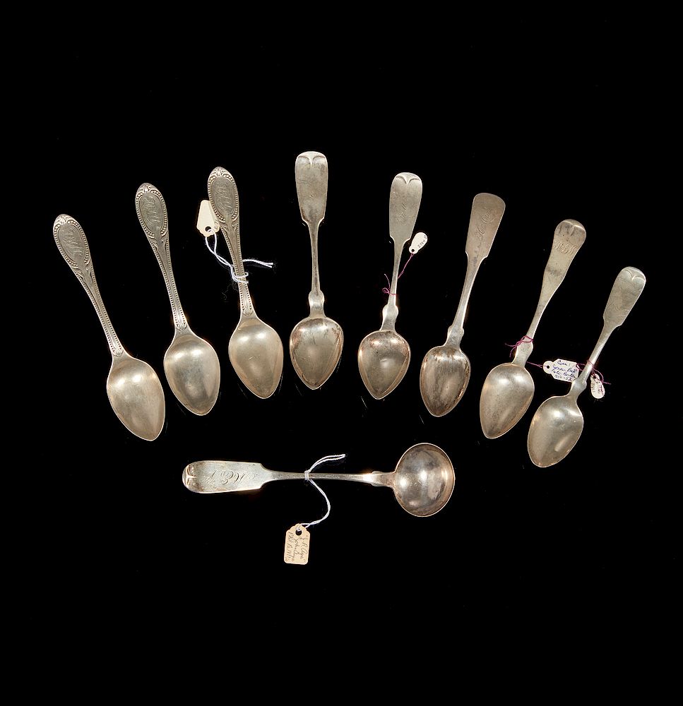 Appraisal: Assorted Coin Silver Spoons Nine assorted coin silver monogrammed spoons