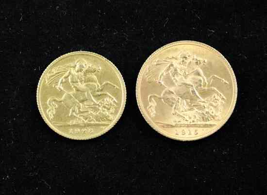 Appraisal: A gold sovereign and a half sovereign Estimate - Descriptions