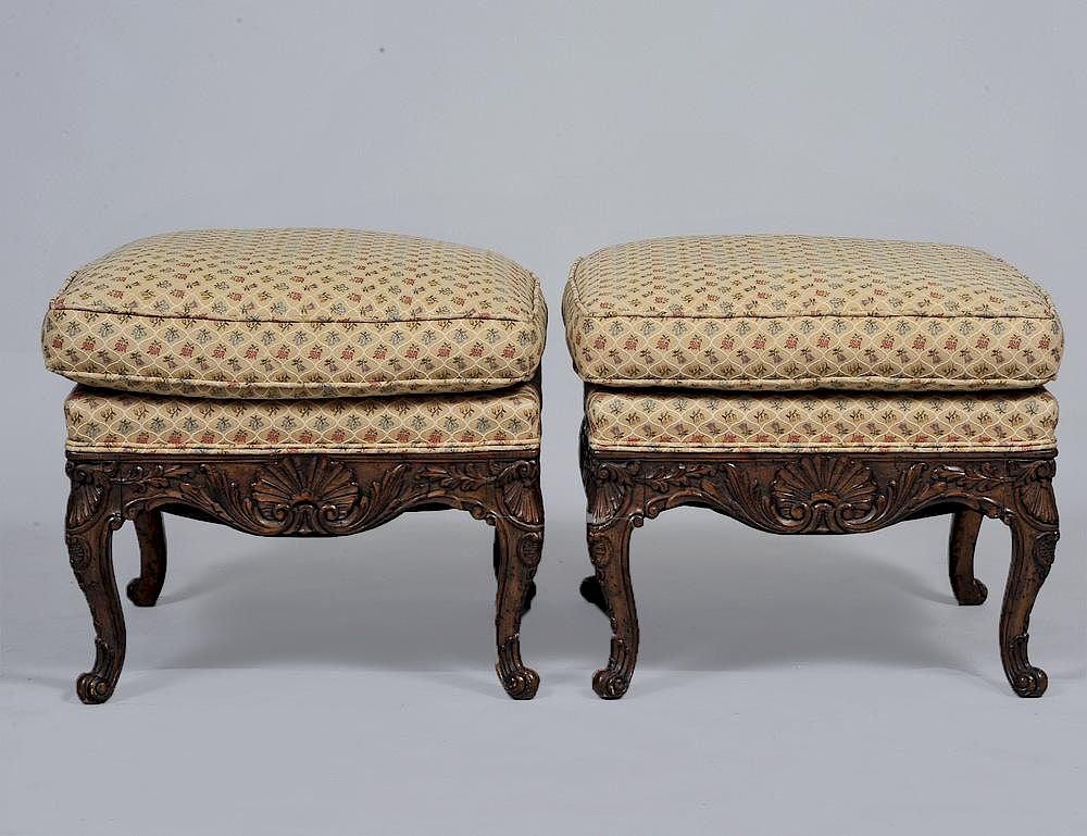 Appraisal: PAIR OF PROVINCIAL STYLE CARVED WOOD BENCHES Each with loose