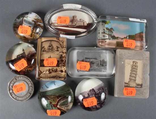 Appraisal: Nine assorted glass paperweights with photographic images and a chrome