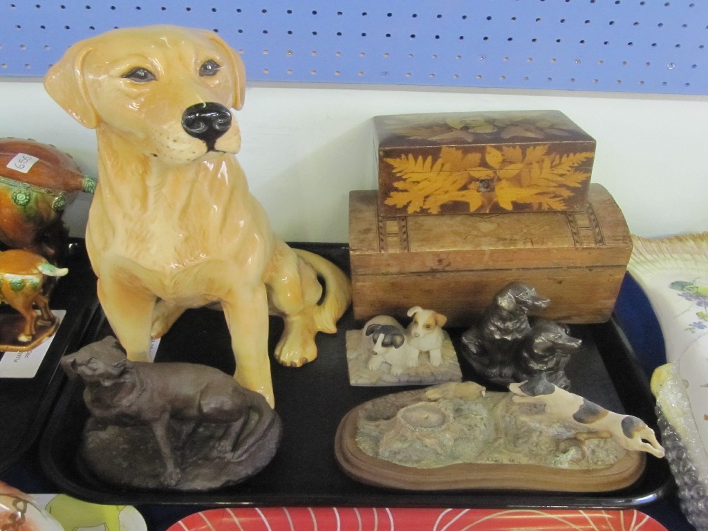 Appraisal: Beswick fireside golden retriever other dog figures and two boxes