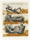 Appraisal: HENRY MOORE Three color lithographs Reclining Figure Two Figures at