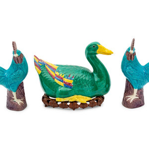 Appraisal: A Group of Chinese Porcelain Roosters and a Duck th