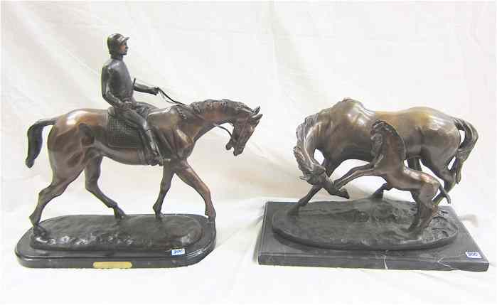 Appraisal: TWO CLASSIC EQUESTRIAN BRONZE SCULPTURES both after the work of