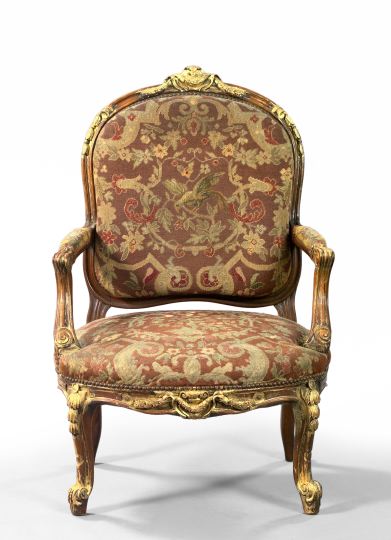 Appraisal: Louis XIV-Style Mahogany and Giltwood Fauteuil late th century the