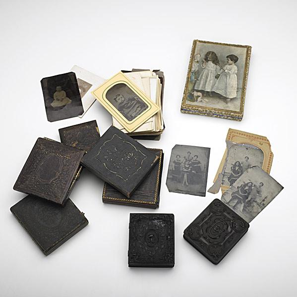 Appraisal: TH C PHOTOGRAPHYApprox fifty-five daguerreotypes tin types and CDVs include