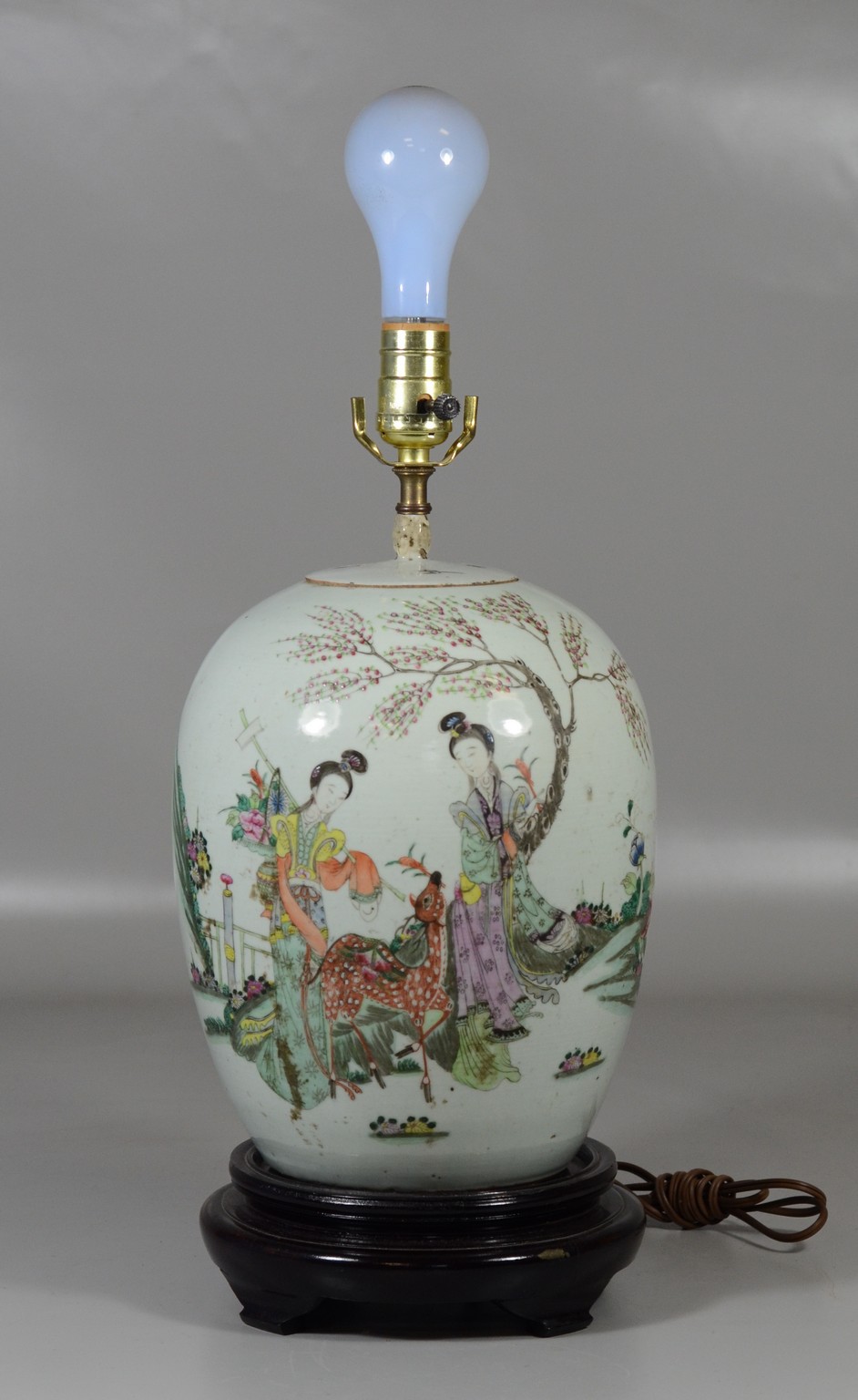 Appraisal: Chinese ginger jar with maiden and deer mounted as a