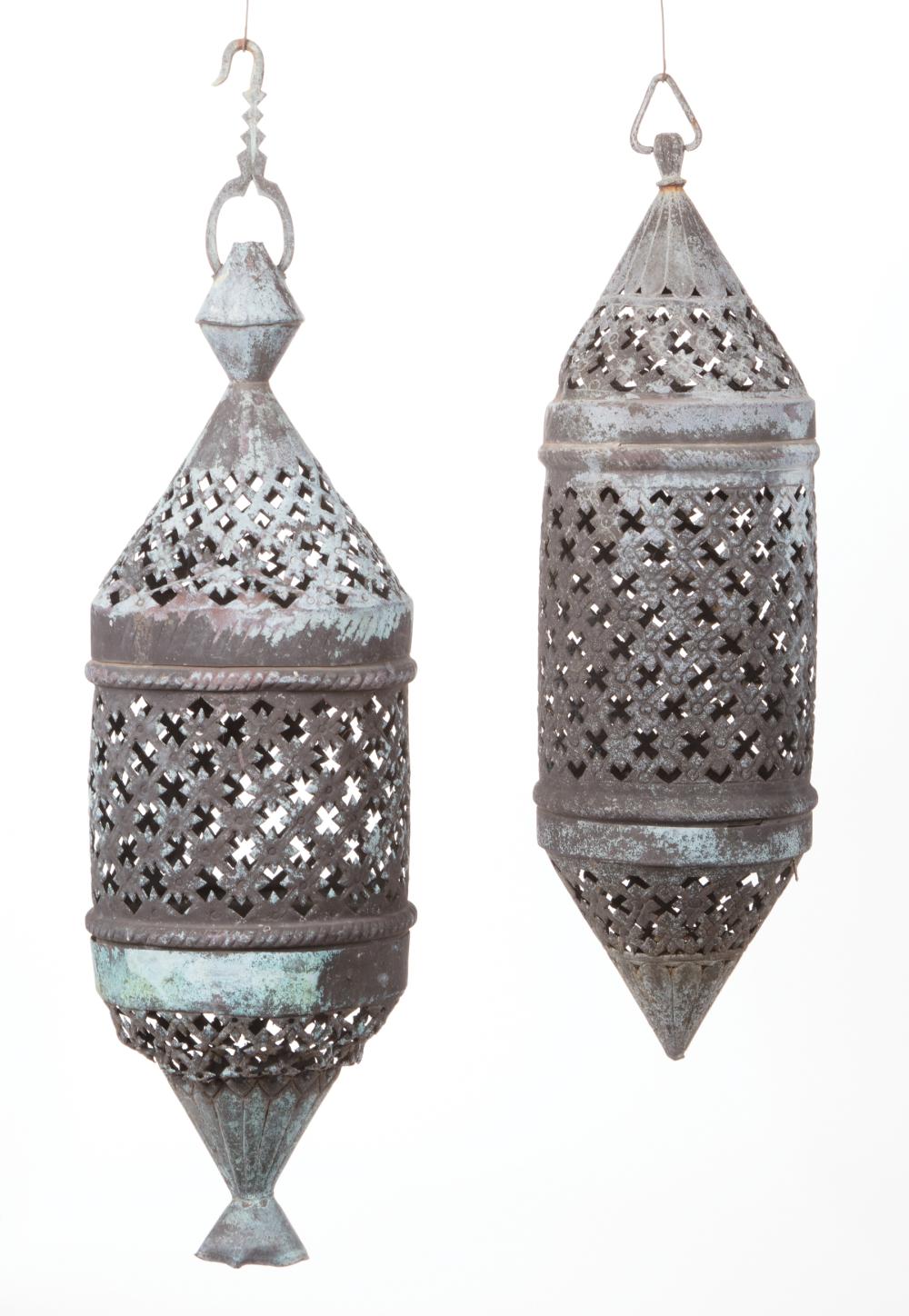 Appraisal: Two Pierced Bronze Hanging Lanterns probably th c l excl