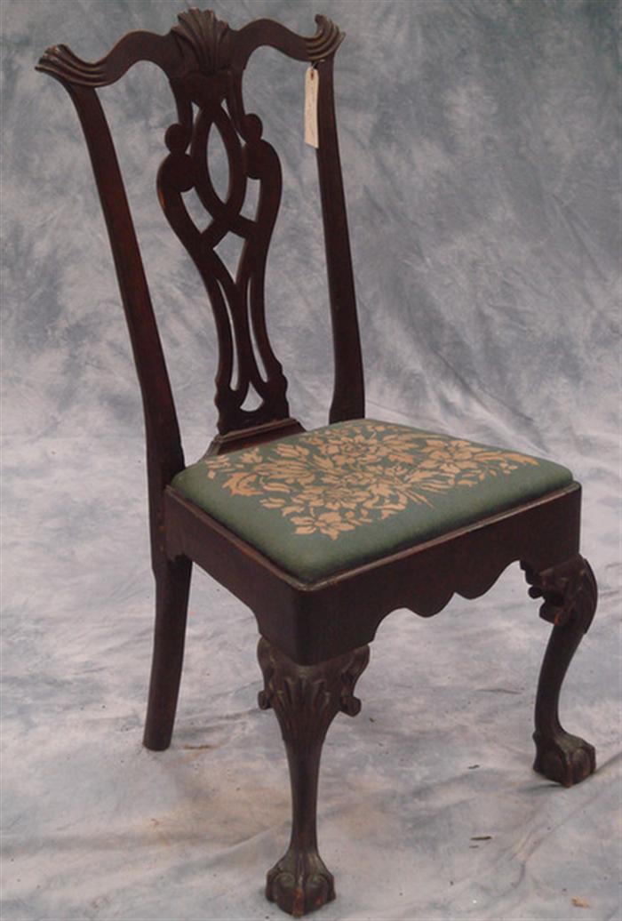 Appraisal: Carved walnut shell Chippendale transitional side chair breaks reinforcements around