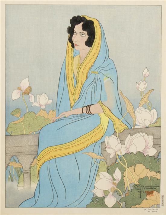 Appraisal: Woodblock Print Paul Jacoulet French - La Poetesse Indienne with