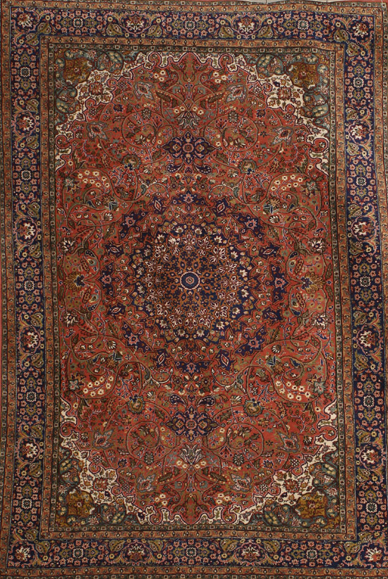 Appraisal: Tabriz Rug Post Red ground with palmette and trellising vine