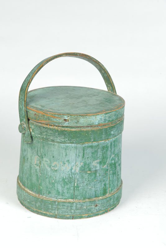 Appraisal: SUGAR BUCKET American mid th century Stave constructed bucket with