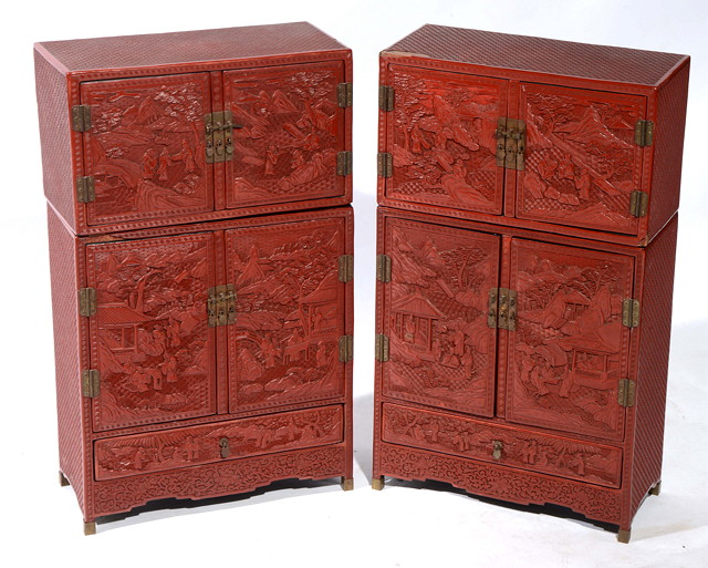 Appraisal: A PAIR OF SMALL CINNABAR LACQUER CABINETS SIJIANGUI of rectangular