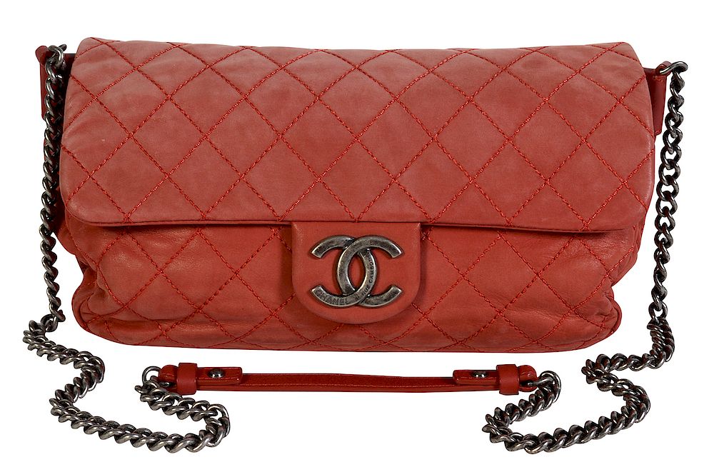 Appraisal: Classic Red Lambskin CHANEL Quilted Flap Bag Chanel classic flap