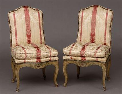 Appraisal: PAIR OF LOUIS XV PAINTED CHAISES A LA REINE Each