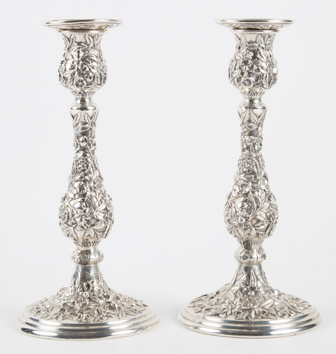 Appraisal: Pair of Kirk repousse sterling silver candlesticks weighted sterling silver