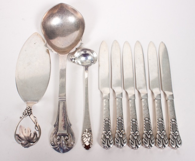 Appraisal: Nine Danish silver flatware pieces various makers including E Orsnes