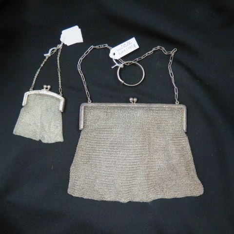 Appraisal: Sterling Silver Mesh Purses larger one with wrist chain finger