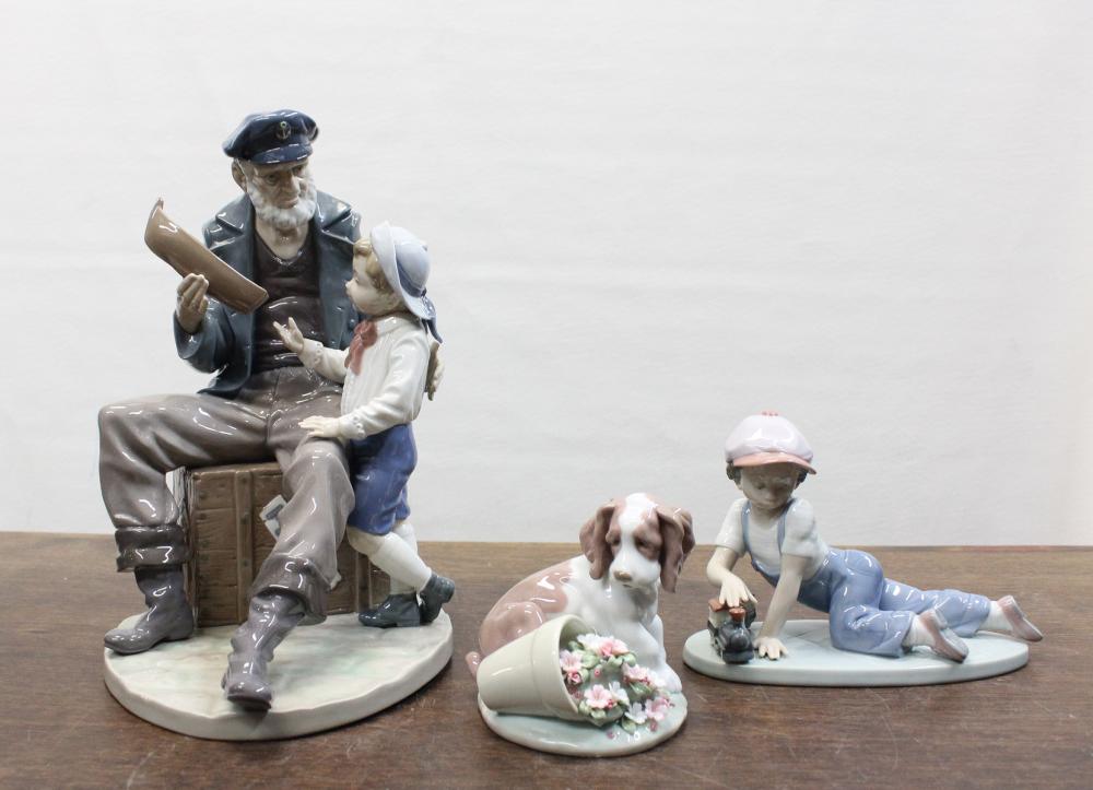 Appraisal: THREE LLADRO PORCELAIN FIGURINES A Tall Yarn H All Aboard