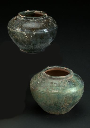 Appraisal: Two Chinese Provincial Strie Storage Jars of small size one