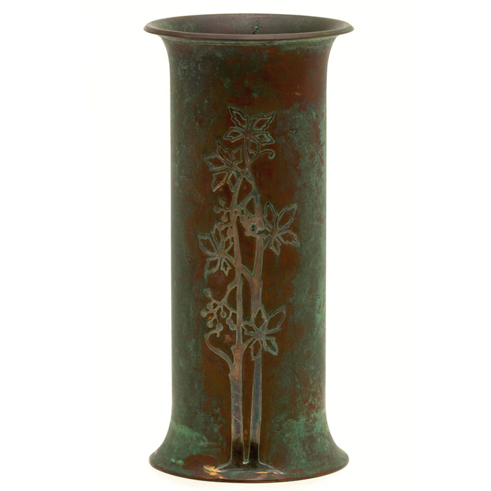 Appraisal: Good Heintz vase sterling on bronze applied holly design nice