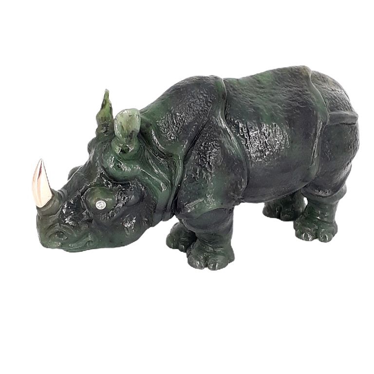 Appraisal: Russian Nephrite Jade Rhino Russian Nephrite Jade Rhino in wooden