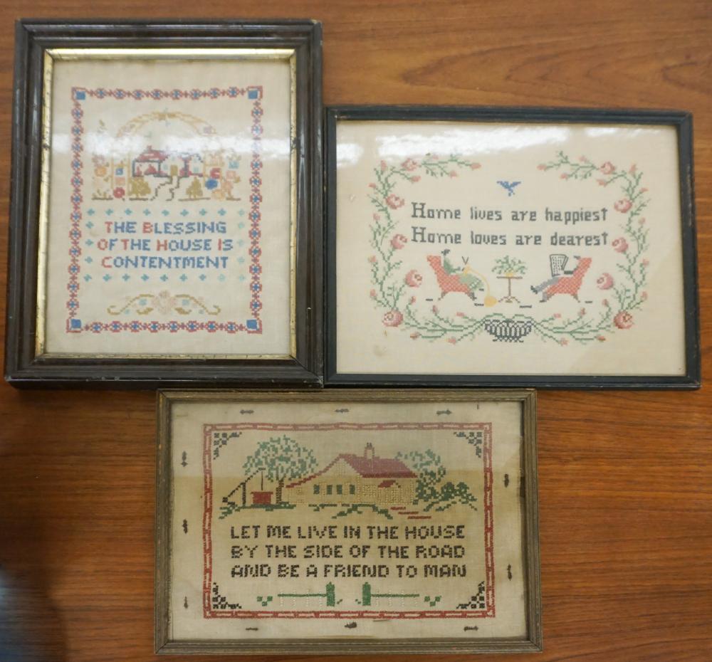 Appraisal: THREE NEEDLEPOINT PLAQUES FRAME OF LARGER X IN X CM