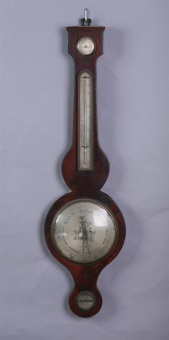 Appraisal: ENGLISH VICTORIAN MAHOGANY BAROMETER th century Nantwich Molded crown over