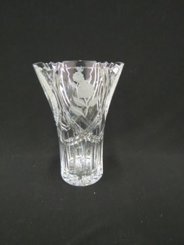 Appraisal: Cut Crystal Vase floral and panel decor tall excellent