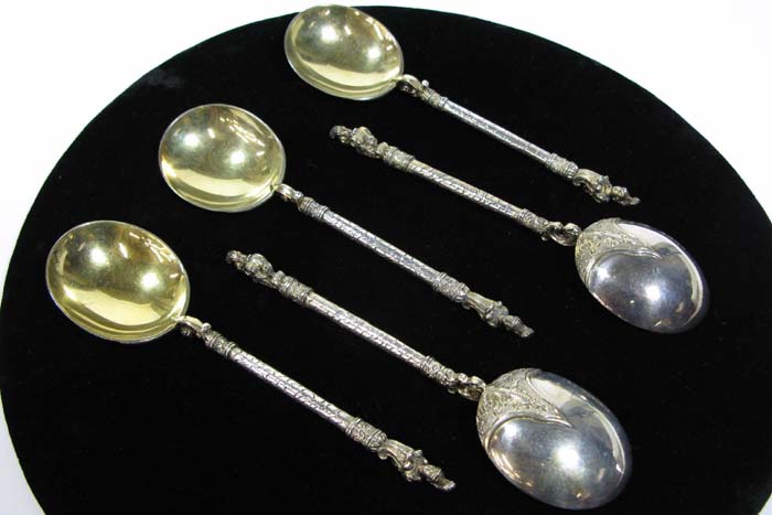 Appraisal: SET OF FIVE ENGLISH VICTORIAN STERLING SPOONS having ornately hand