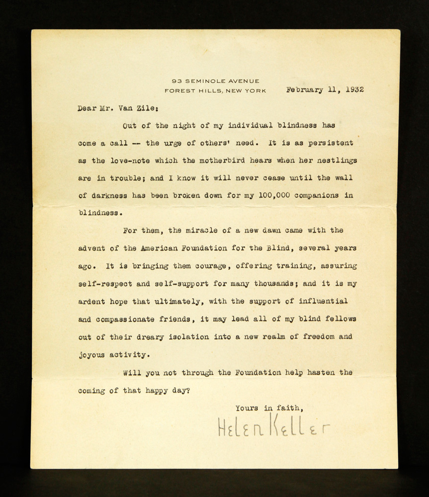 Appraisal: - Helen Keller Letter Helen Keller letter dated February h