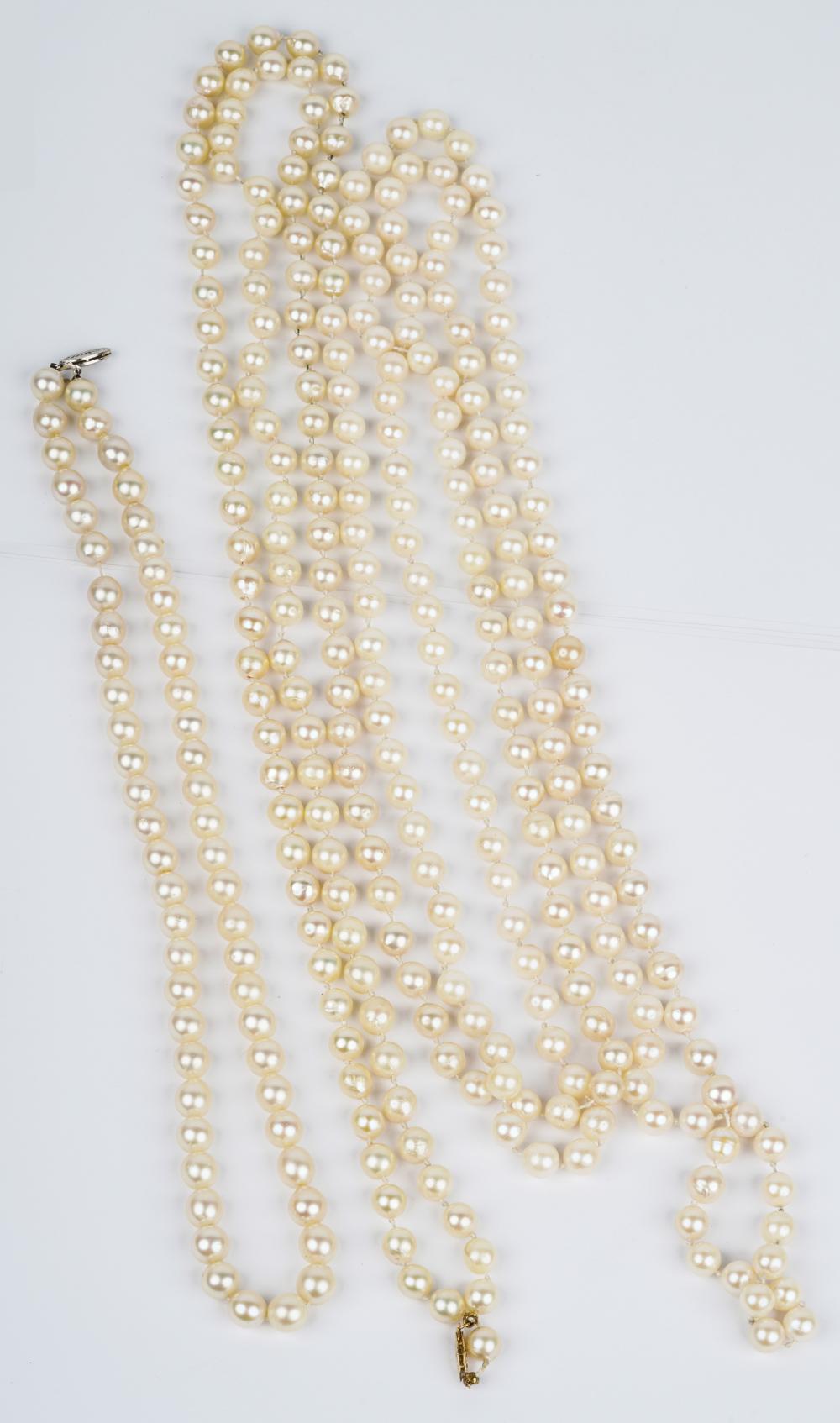 Appraisal: TWO KARAT GOLD CULTURED PEARL NECKLACESone necklace containing round and