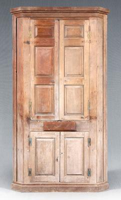 Appraisal: Southern walnut corner cupboard yellow pine secondary one-piece construction four