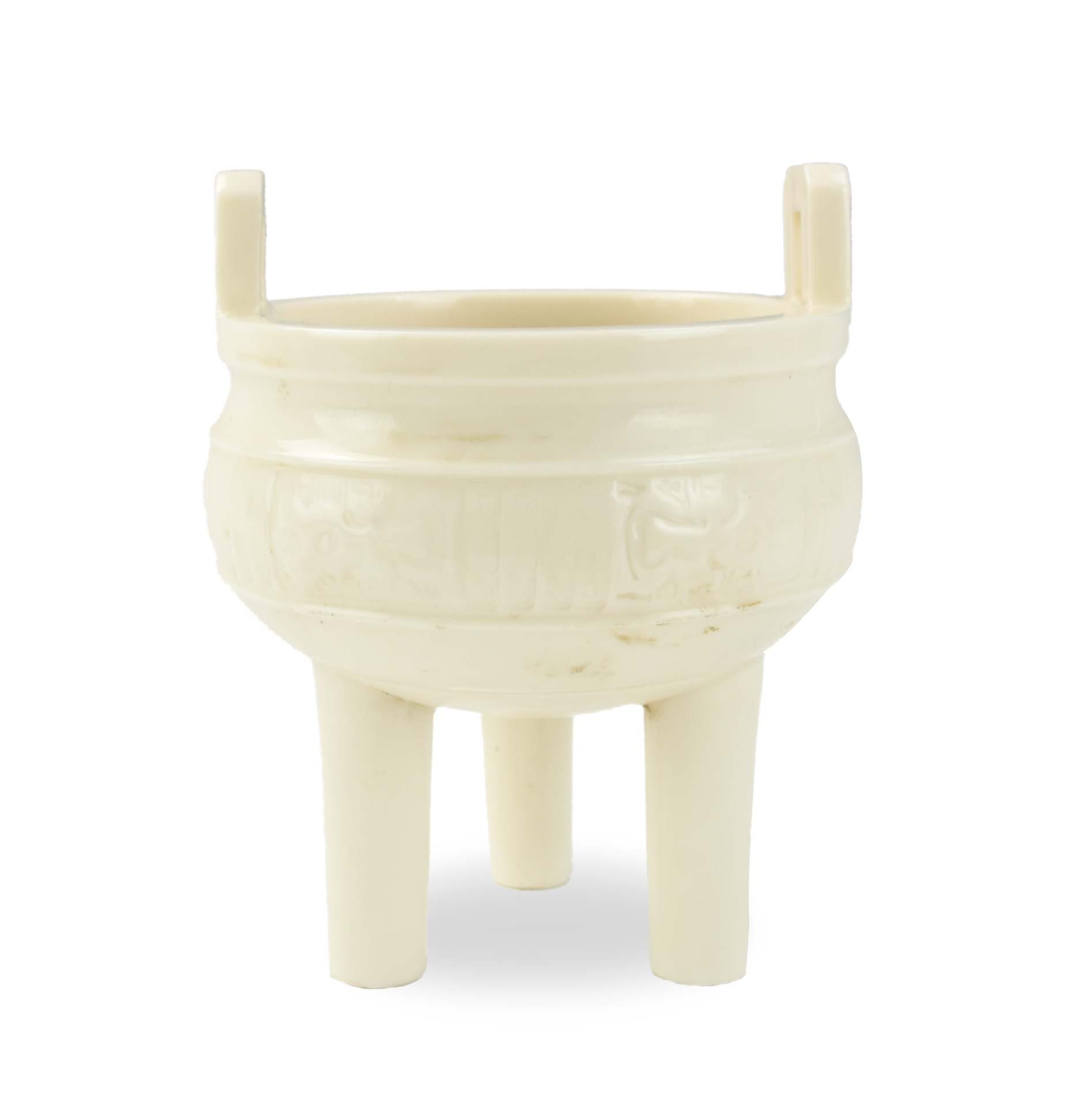 Appraisal: CHINESE DEHUA WHITE GLAZED TRIPOD CENSER in the form of