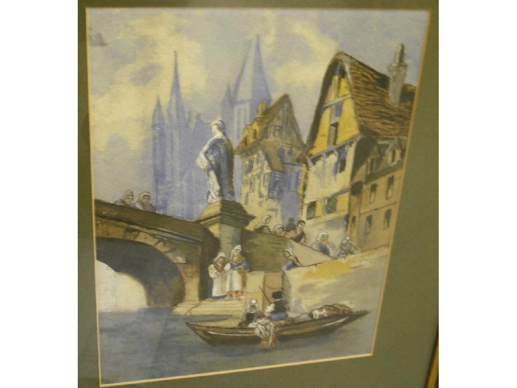 Appraisal: th century Continental School - Continental canal scene with figures