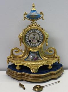 Appraisal: Sevres Style Bronze Clock With Porcelain Inserts Great quality porcelain