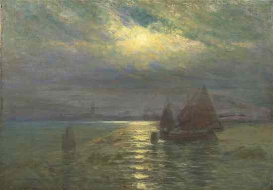 Appraisal: Arsene Chabanian French - Moonlit Sailboats oil on canvas signed