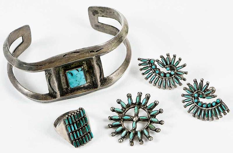 Appraisal: Four Pieces Southwest Jewelry all with turquoise cabochons all silver