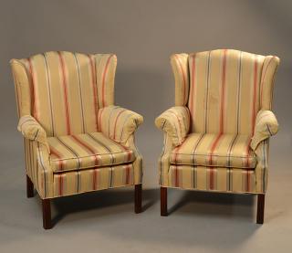 Appraisal: Pair th Chippendale style mahogany wing chairs molded leg shaped