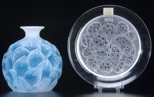 Appraisal: R LALIQUE Vase Ormeaux opalescent with blue patina c M