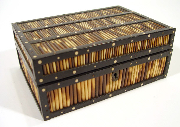 Appraisal: Rectangular ebonised wooden porcupine quill box cm in length