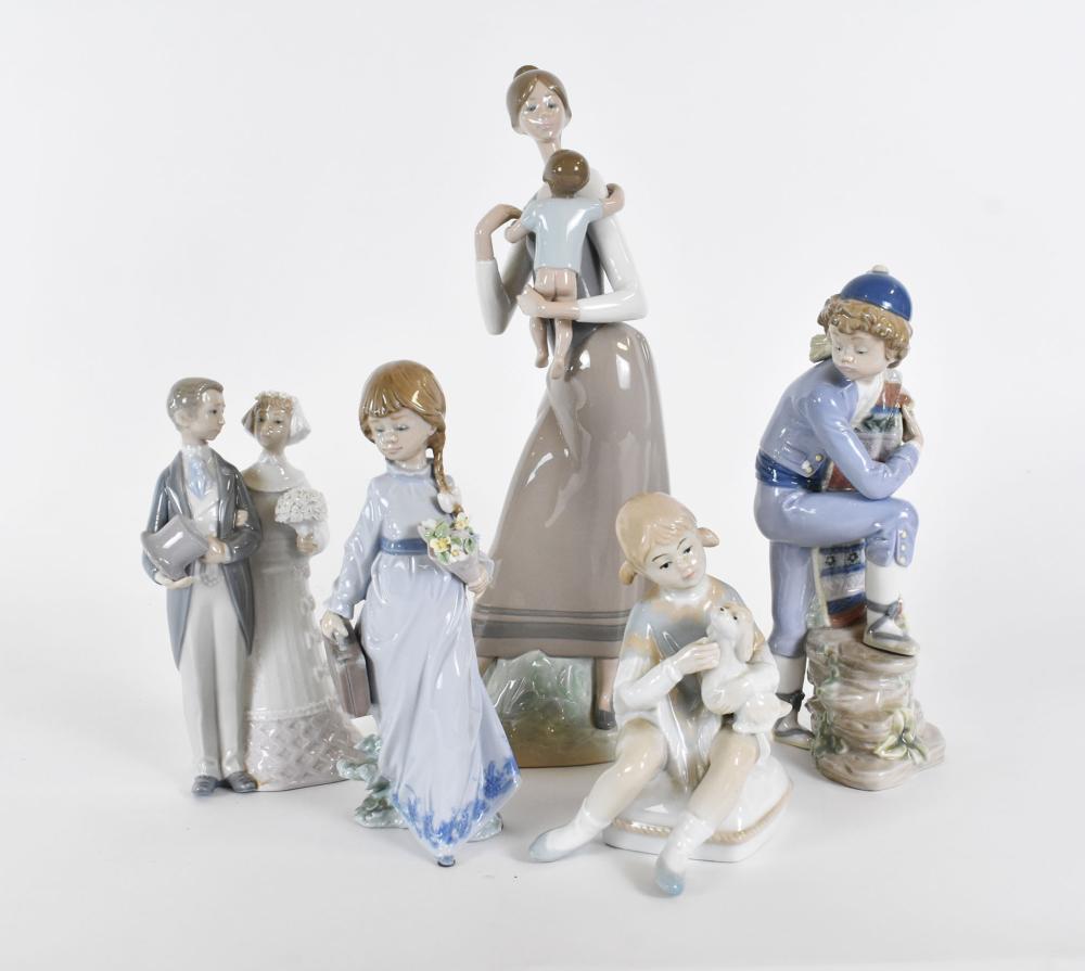 Appraisal: FOUR LLADRO AND ONE NAO PORCELAIN FIGURESEach marked Comprising a