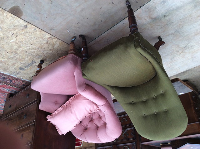 Appraisal: AN EARLY VICTORIAN UPHOLSTERED NURSING CHAIR and a further button