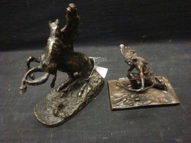 Appraisal: Small Bronzes Signed KAUBA Horse and wolf fight unsigned American