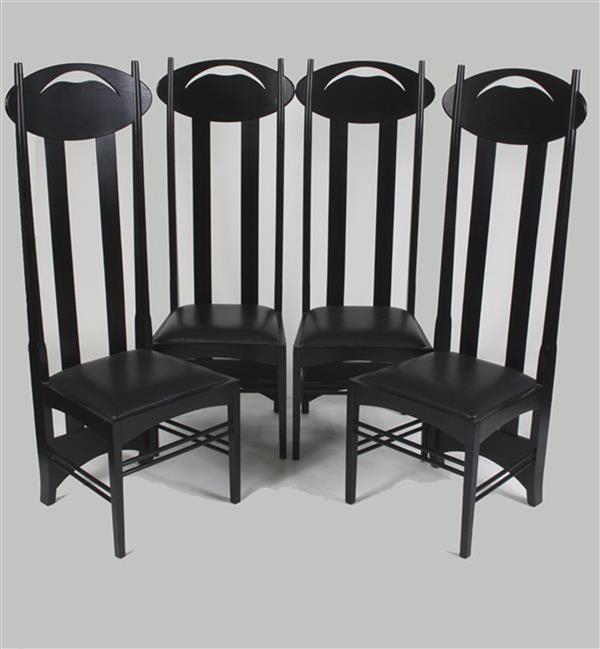 Appraisal: Charles Rennie Mackintosh style set of 'Argyle' highback ebonized oak