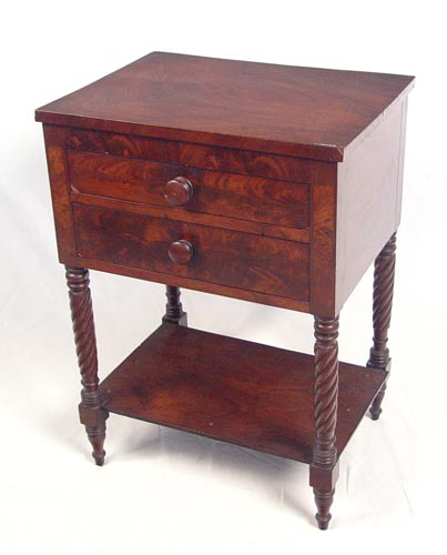 Appraisal: th C MAHOGANY DRAWER WORK TABLE Nicely grained mahogany veneers