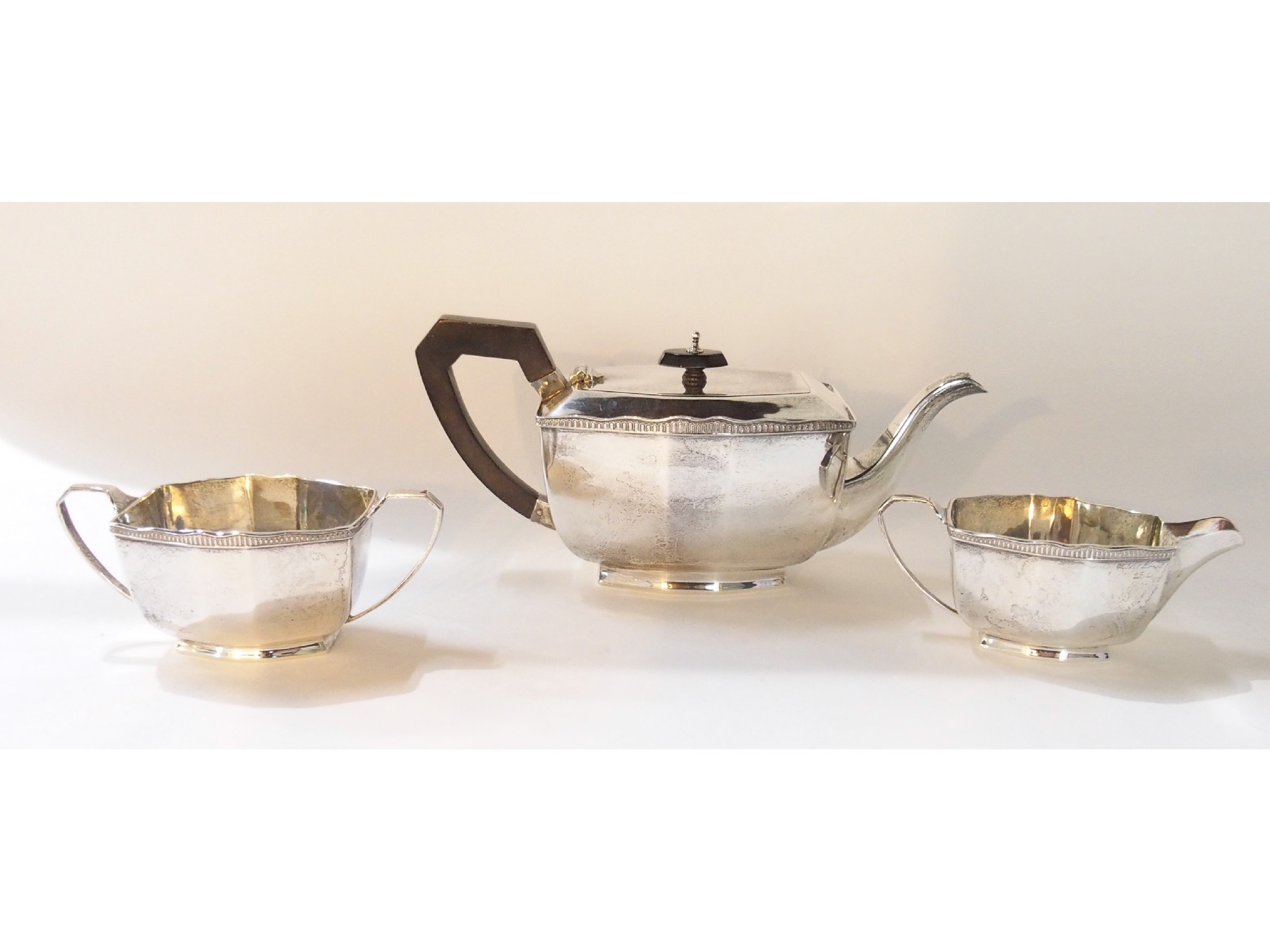 Appraisal: A three piece silver tea service Sheffield