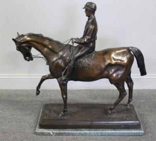 Appraisal: AFTER BONHEUR Large Bronze Sculpture of Horse and Jockey signed