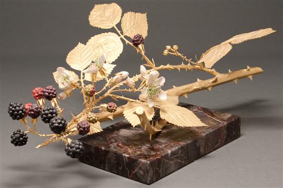 Appraisal: Continental or Chinese painted bronze raspberry branch with painted porcelain