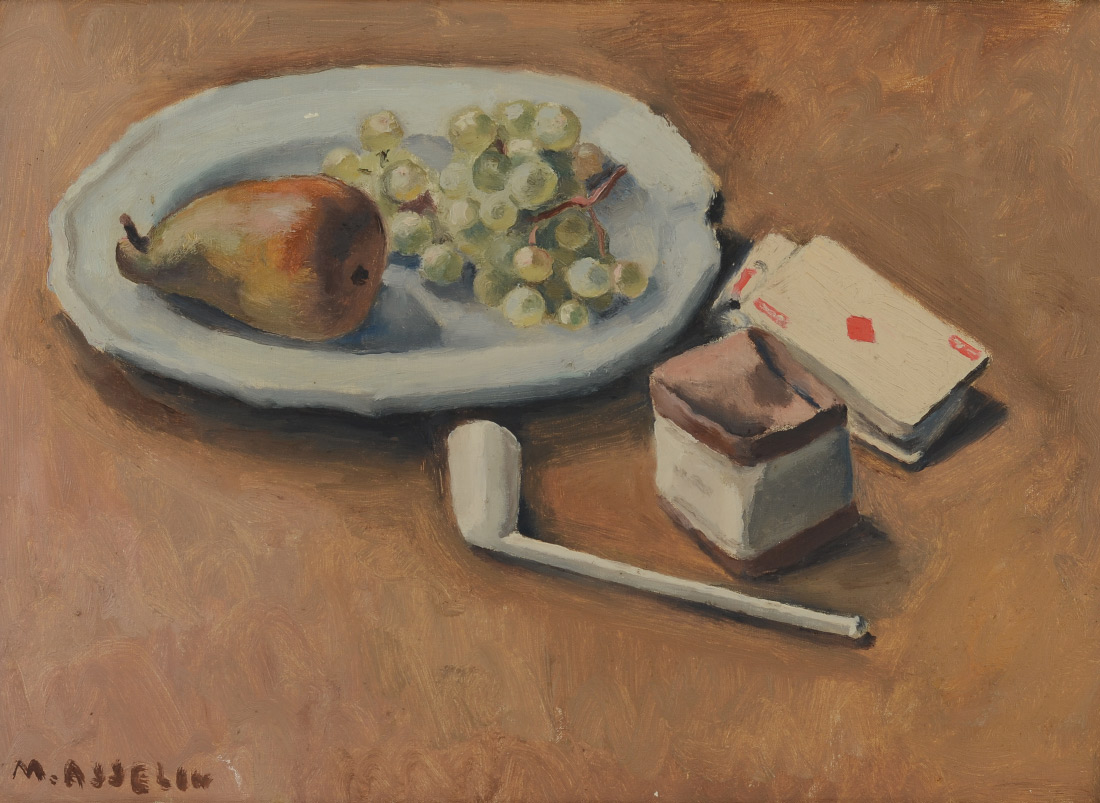 Appraisal: ASSELIN Maurice French - Tabletop Still Life with Pipe Fruit